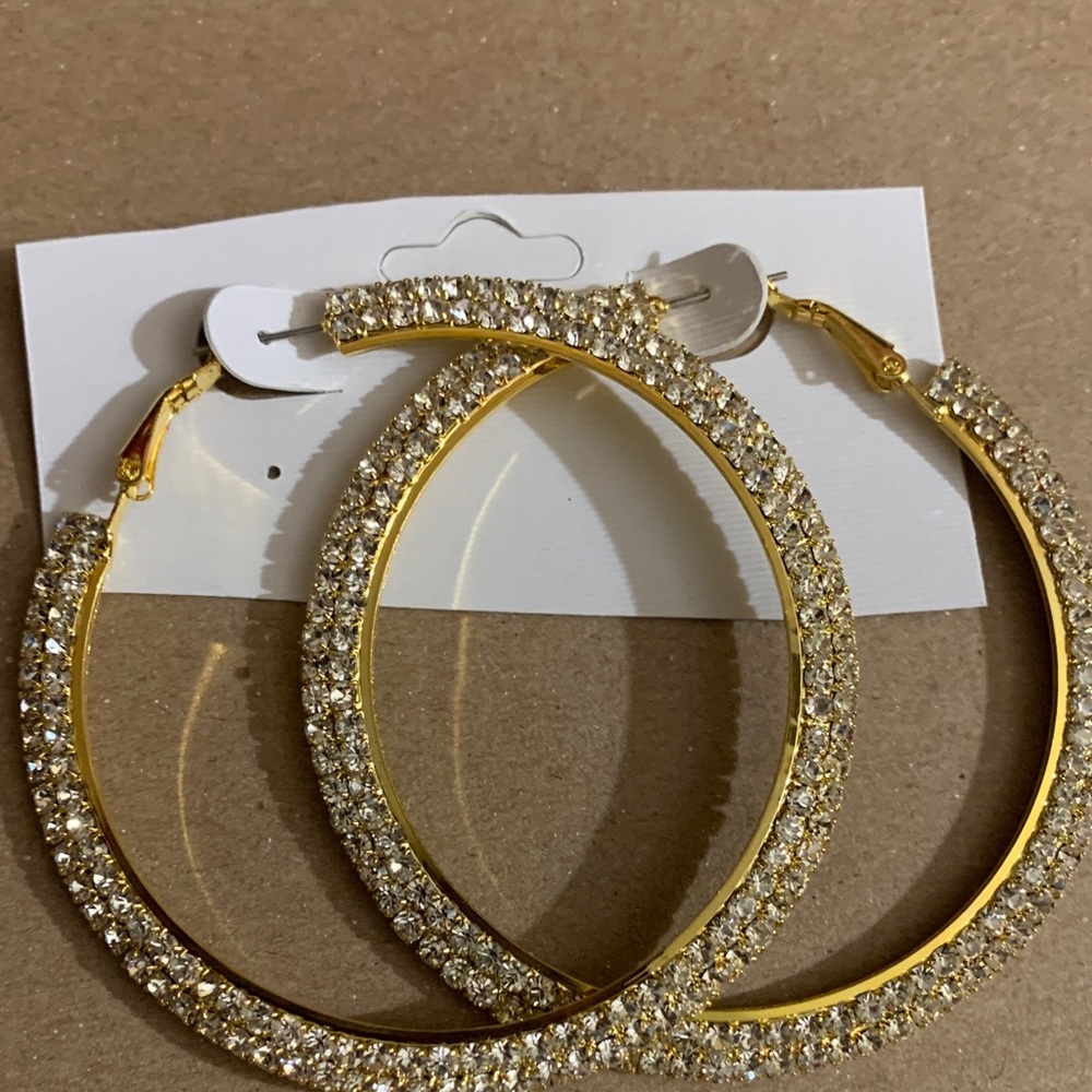 Elegant Gold and Silver Crystals Hoop Earrings